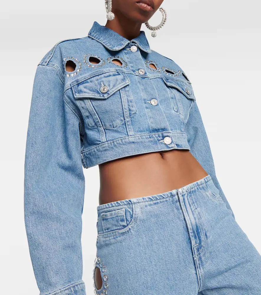 7 For All Mankind Babe embellished cropped denim jacket | Thumbnail 3