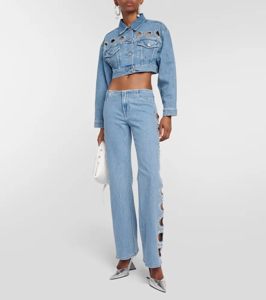 7 For All Mankind Babe embellished cropped denim jacket | Thumbnail 4