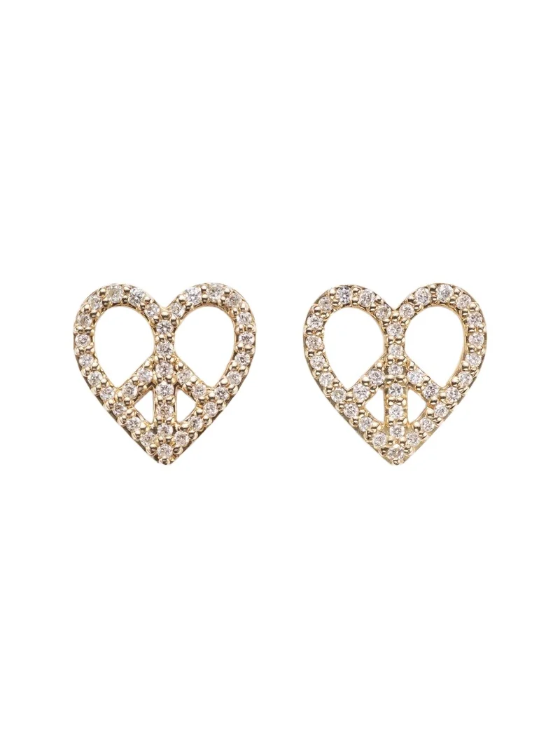 Peace Heart 14kt gold earrings with diamonds