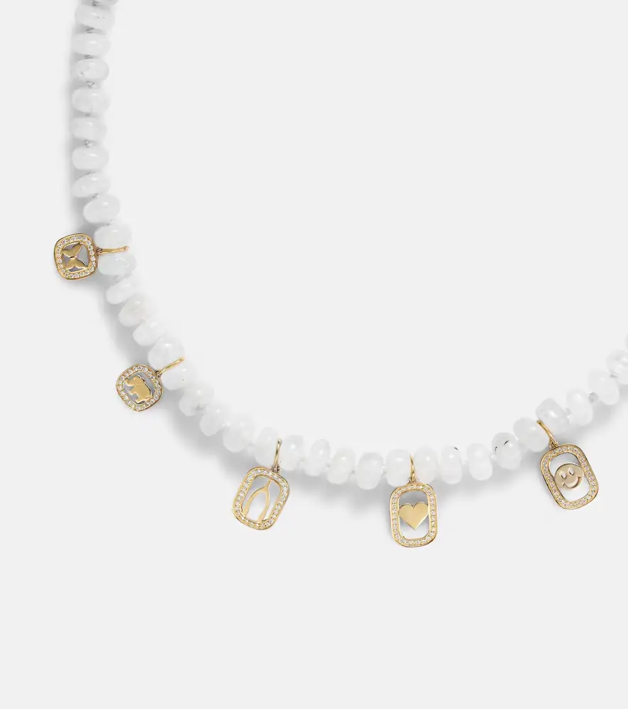 Sydney Evan Multi-charm 14kt gold necklace with moonstone and diamonds | Thumbnail 2 Sydney Evan Multi-charm 14kt gold necklace with moonstone and diamonds | Thumbnail 2