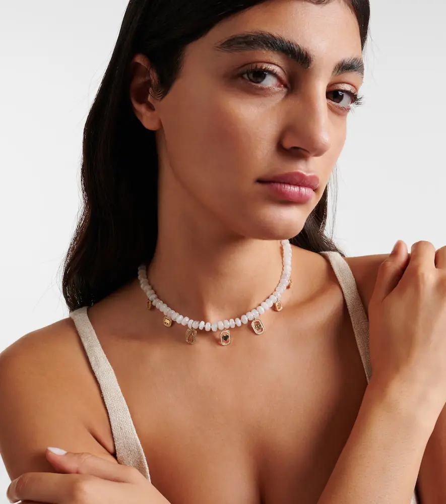 Sydney Evan Multi-charm 14kt gold necklace with moonstone and diamonds | Thumbnail 4 Sydney Evan Multi-charm 14kt gold necklace with moonstone and diamonds | Thumbnail 4