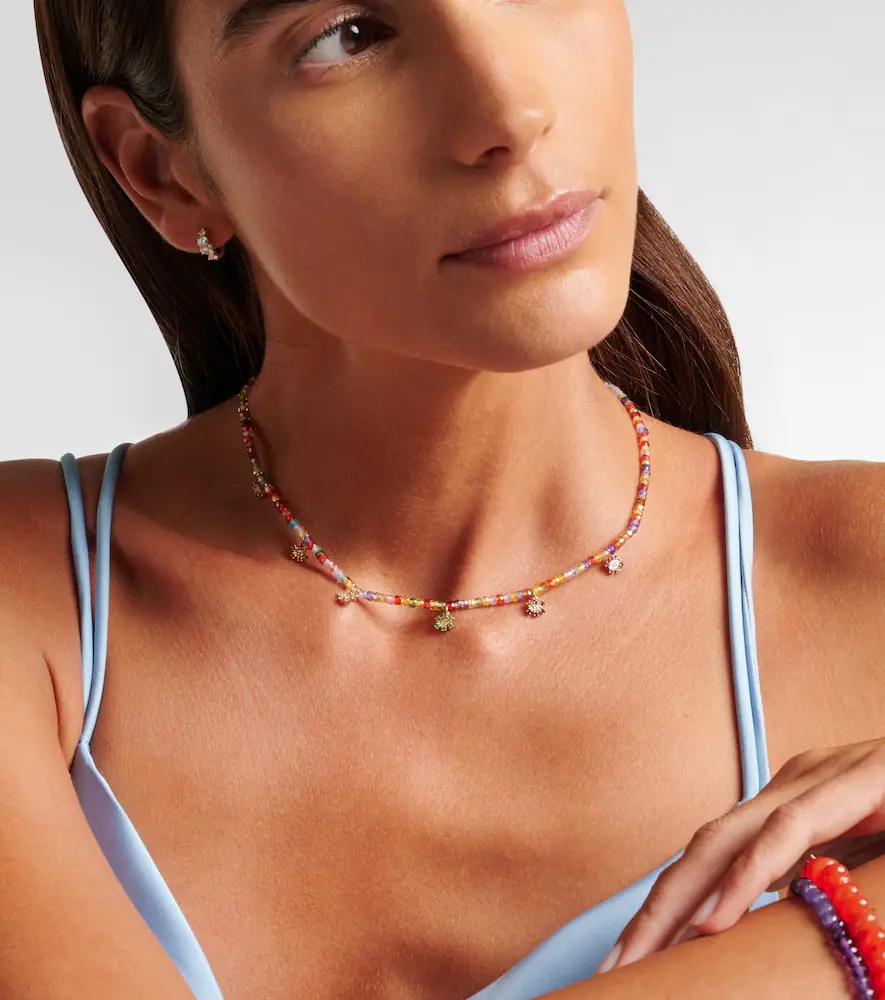 Sydney Evan Evil Eye 14kt gold beaded necklace with diamonds | Thumbnail 3 Sydney Evan Evil Eye 14kt gold beaded necklace with diamonds | Thumbnail 3