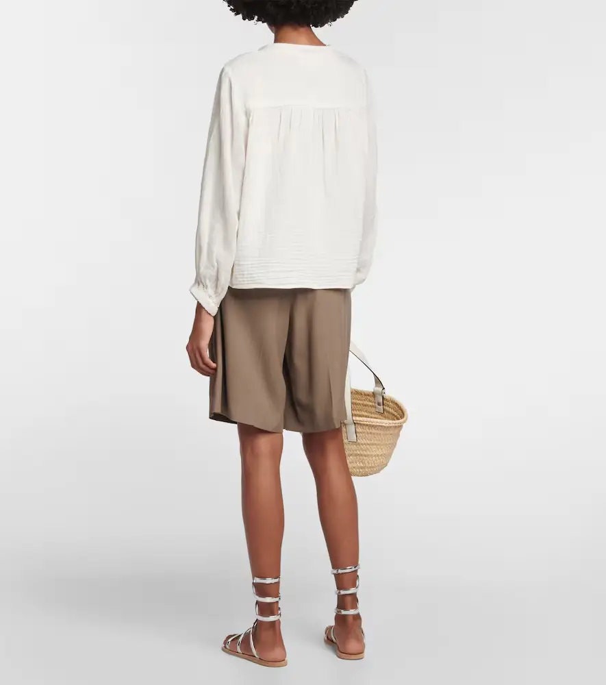 Velvet Tie-neck cotton blouse top | Thumbnail 2