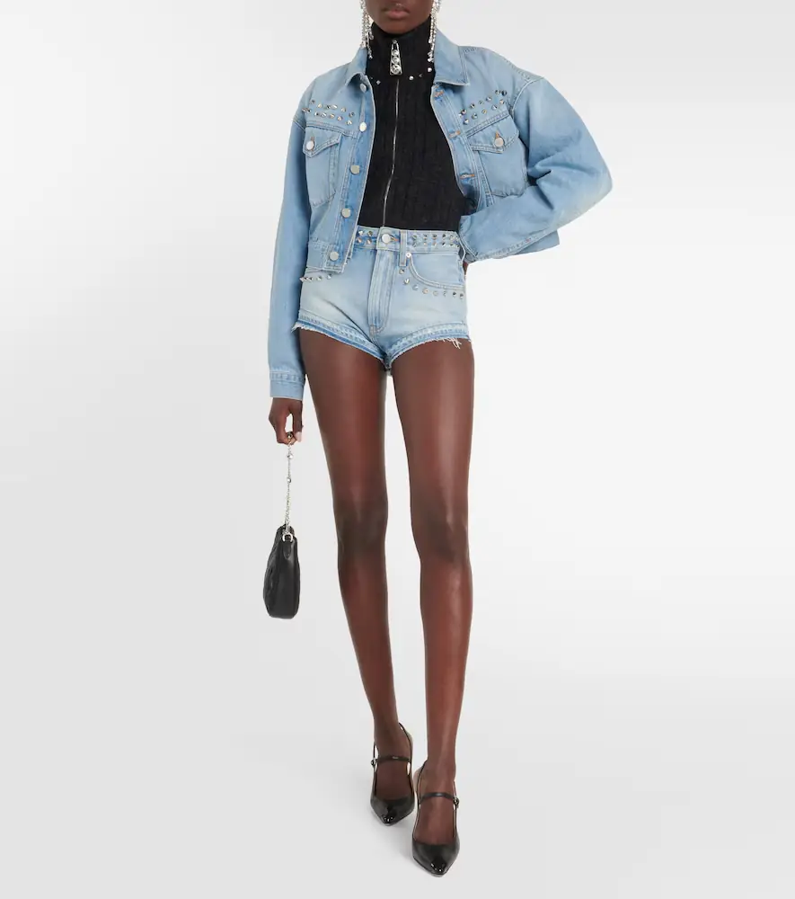 Alessandra Rich Embellished mid-rise denim shorts | Thumbnail 2
