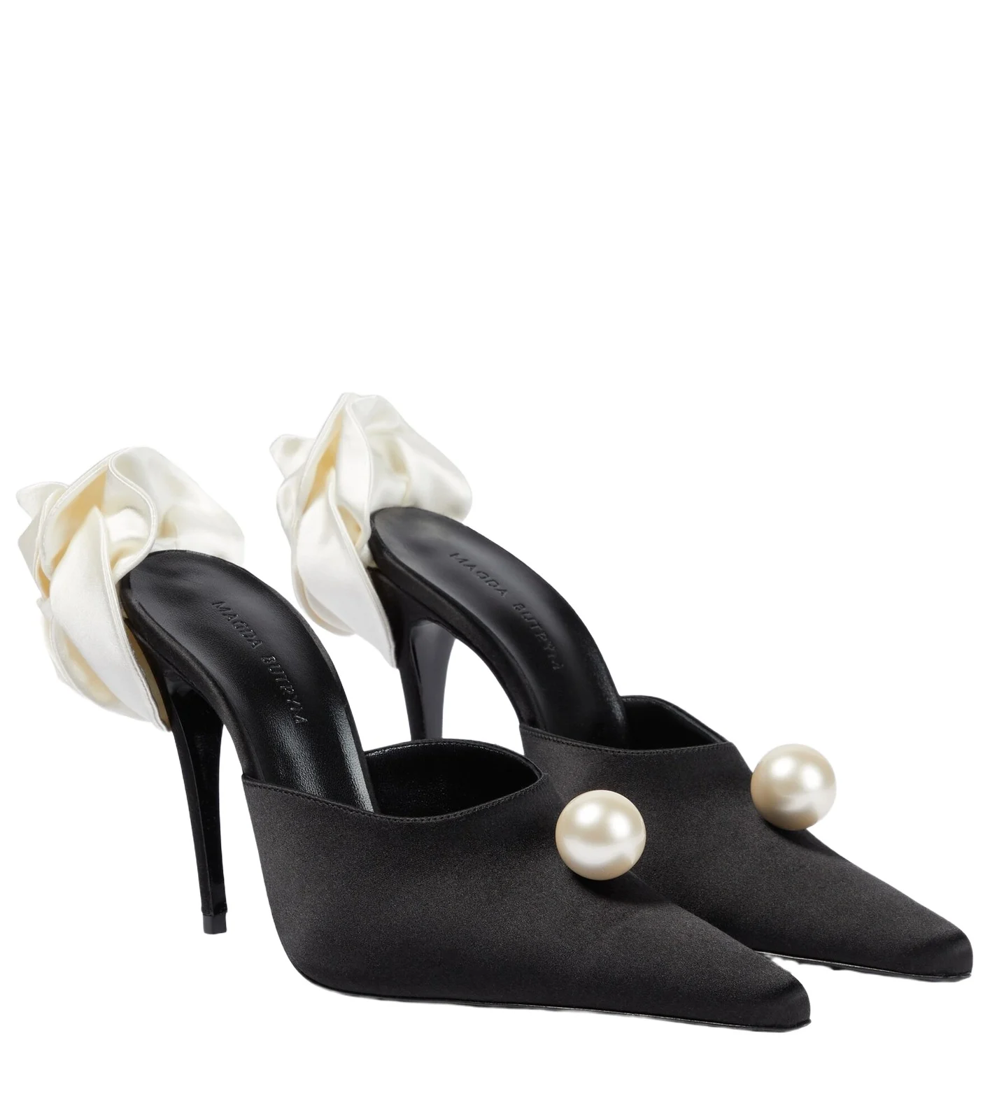 Appliqué embellished satin mules Appliqué embellished satin mules