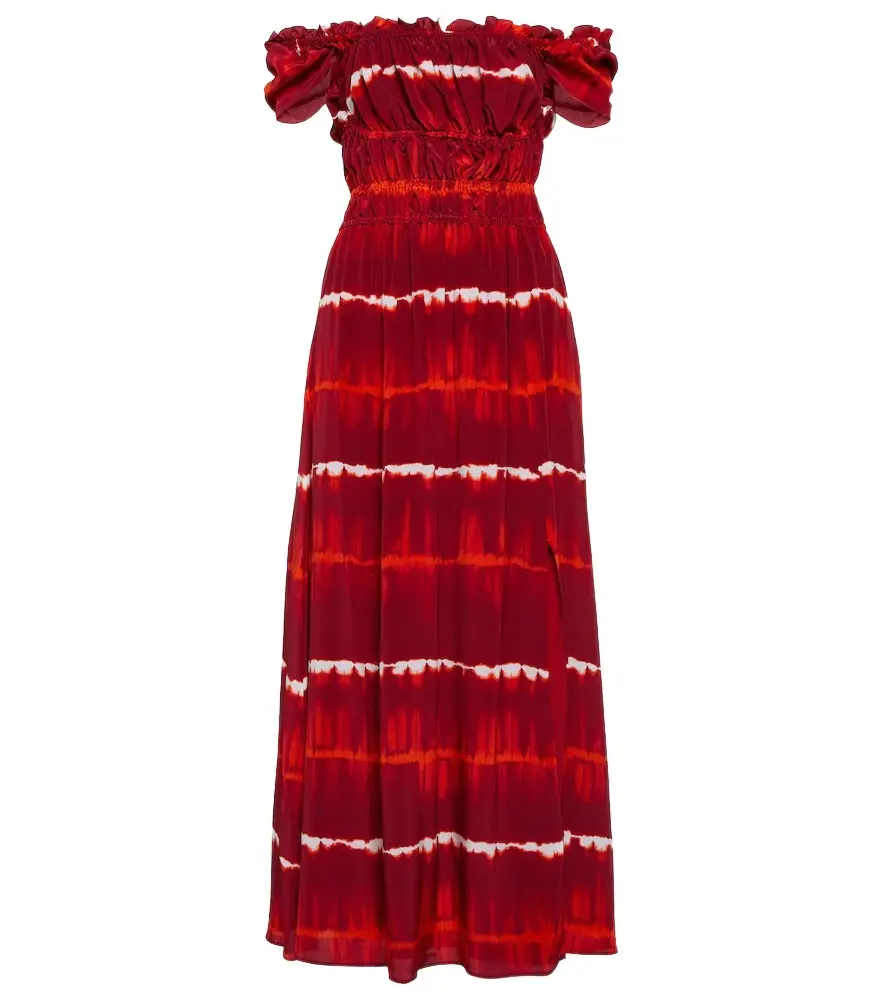 Altuzarra Printed off-shoulder silk midi dress