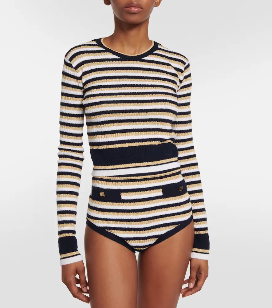 Valentino Garavani Roman Stud striped wool shorts | Thumbnail 4 Valentino Garavani Roman Stud striped wool shorts | Thumbnail 4