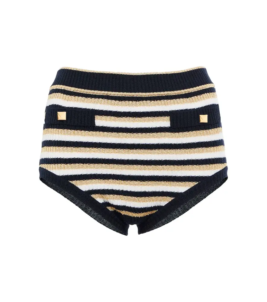 Valentino Garavani Roman Stud striped wool shorts