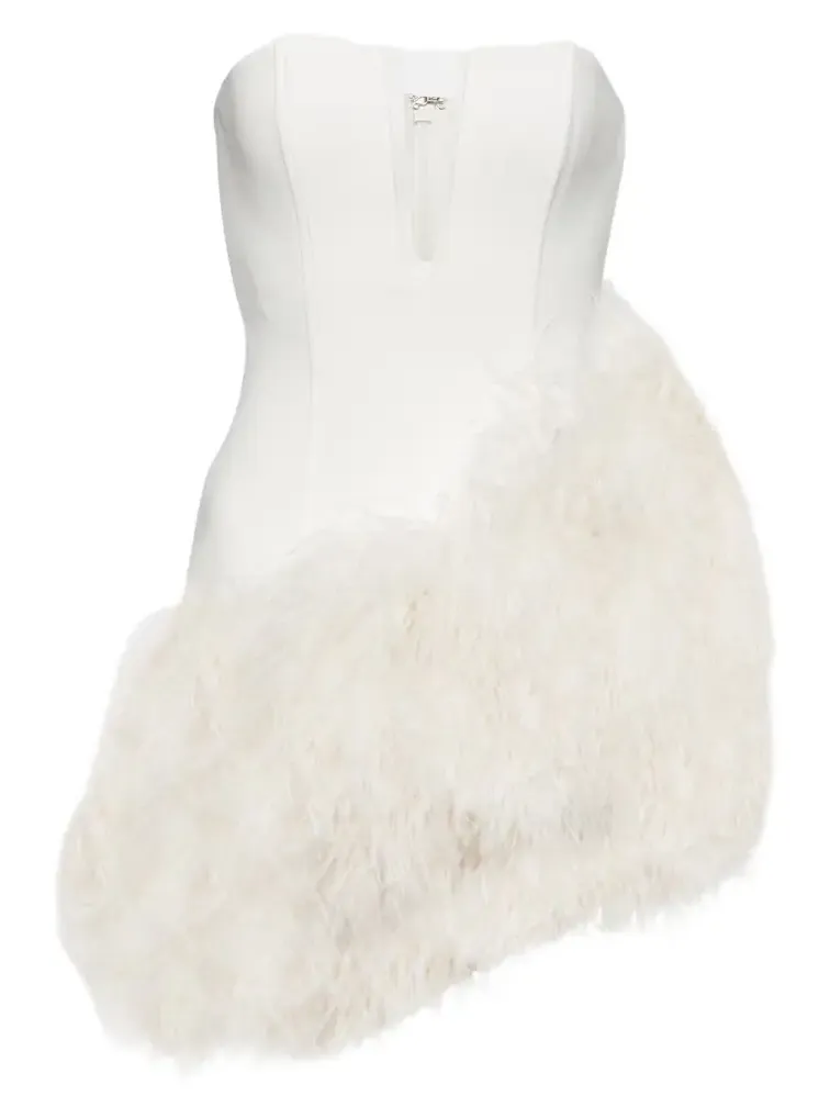 Bridal feather-trimmed cady minidress Bridal feather-trimmed cady minidress