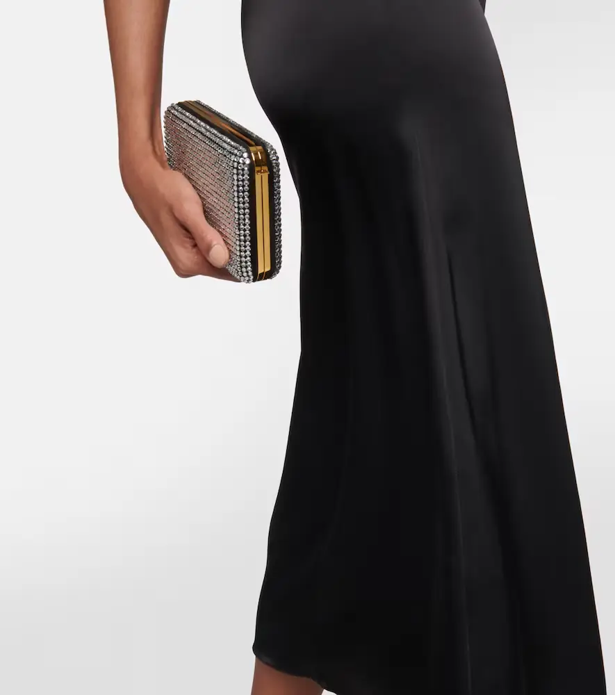 David Koma Feather-trimmed satin midi dress | Thumbnail 2 David Koma Feather-trimmed satin midi dress | Thumbnail 2