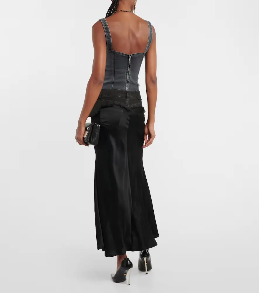 BLUMARINE Denim-trimmed satin maxi skirt | Thumbnail 3