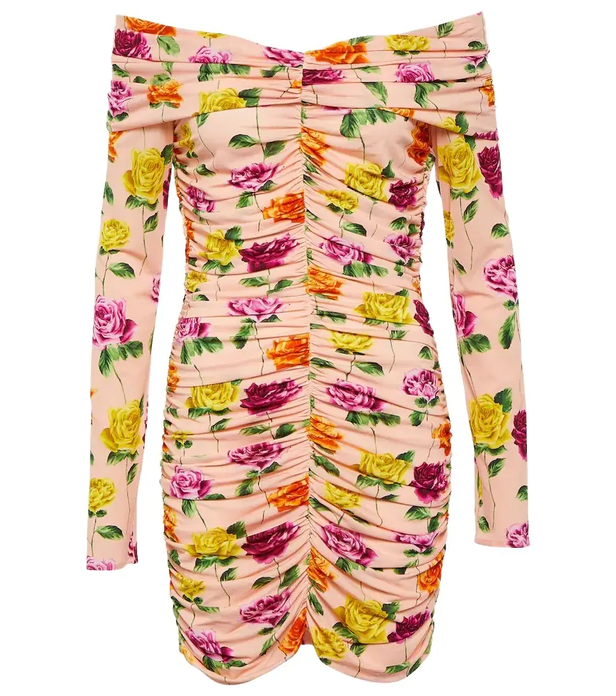 Magda Butrym Ruched off-shoulder floral minidress
