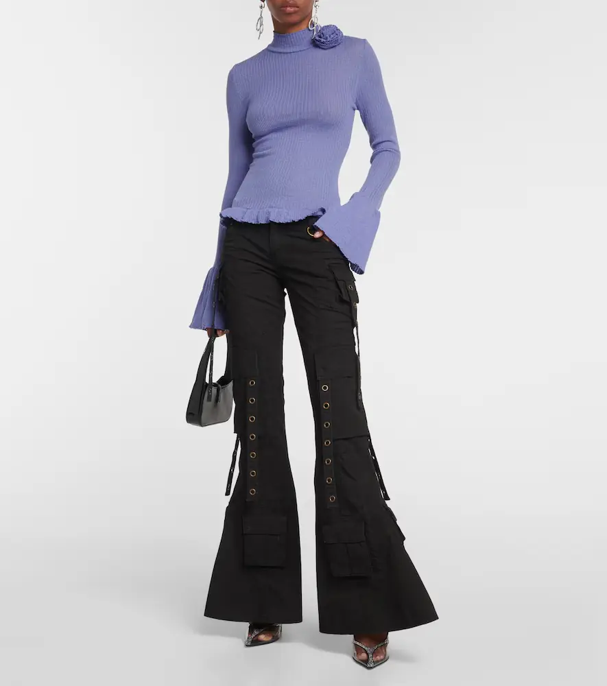 BLUMARINE Ruffle-trimmed ribbed-knit wool sweater | Thumbnail 2