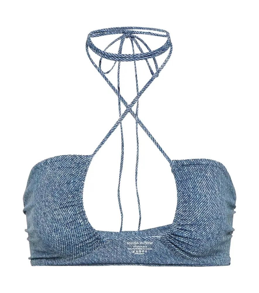Magda Butrym Denim-printed halterneck bikini top