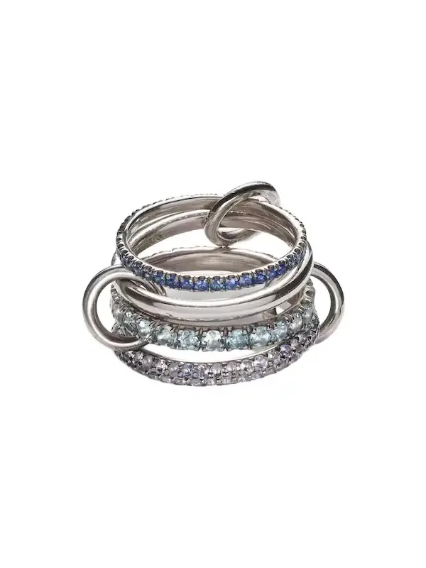 Iris sterling silver linked ring with sapphires, aquamarine and tanzanite