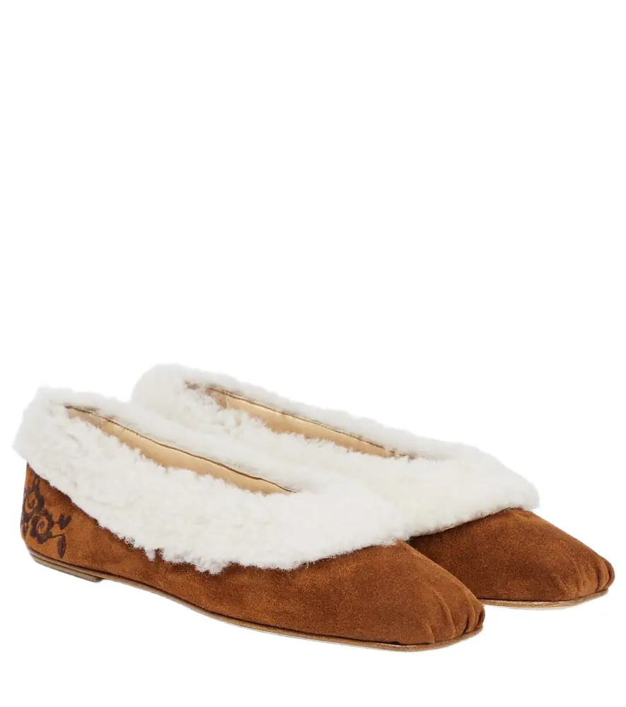 Magda Butrym Embroidered shearling ballet flats