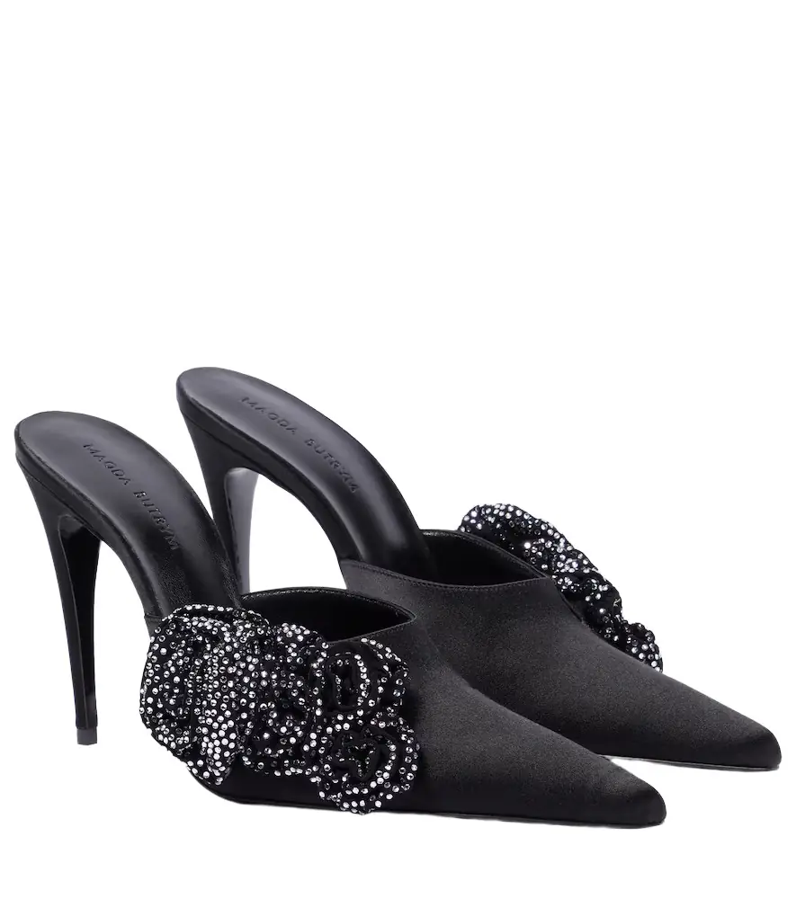 Magda Butrym Floral-appliqué embellished satin mules