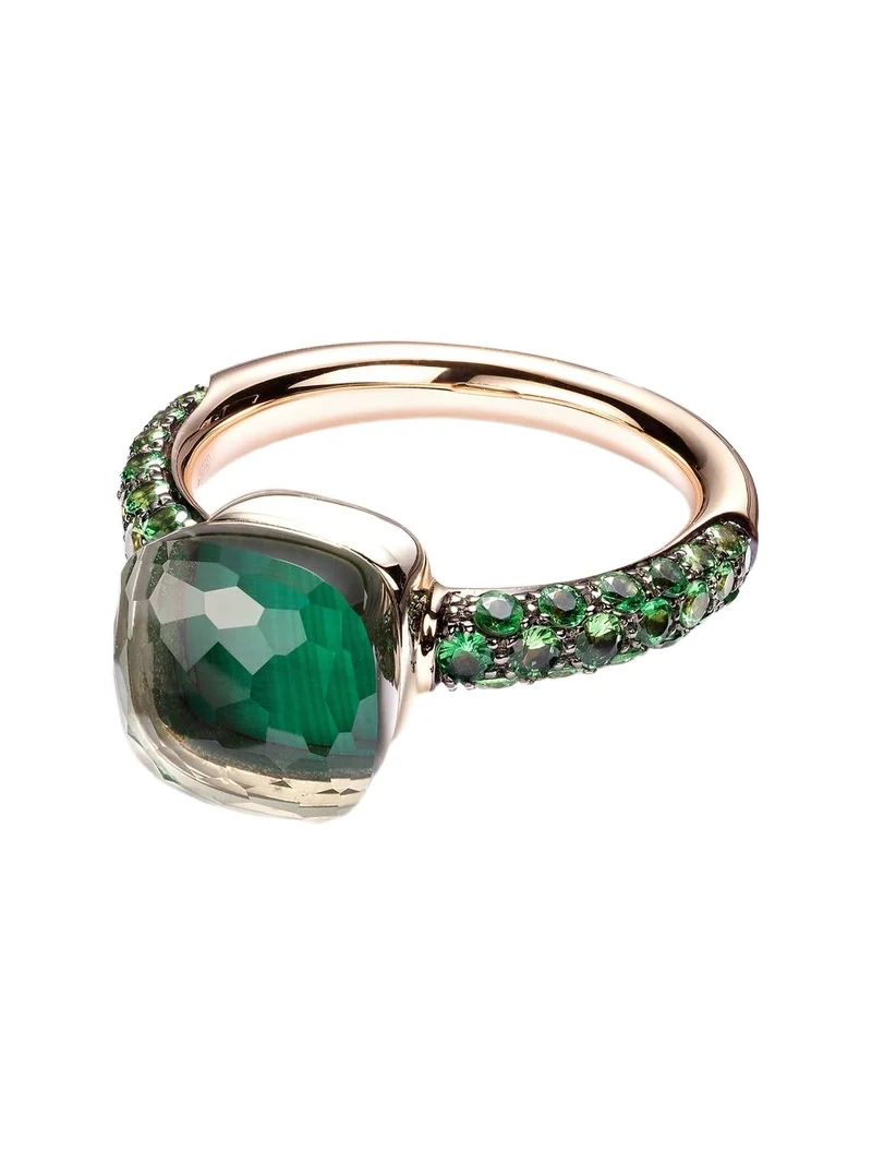 Nudo 18kt rose and white gold ring with malachite, prasiolite, and tsavorite
