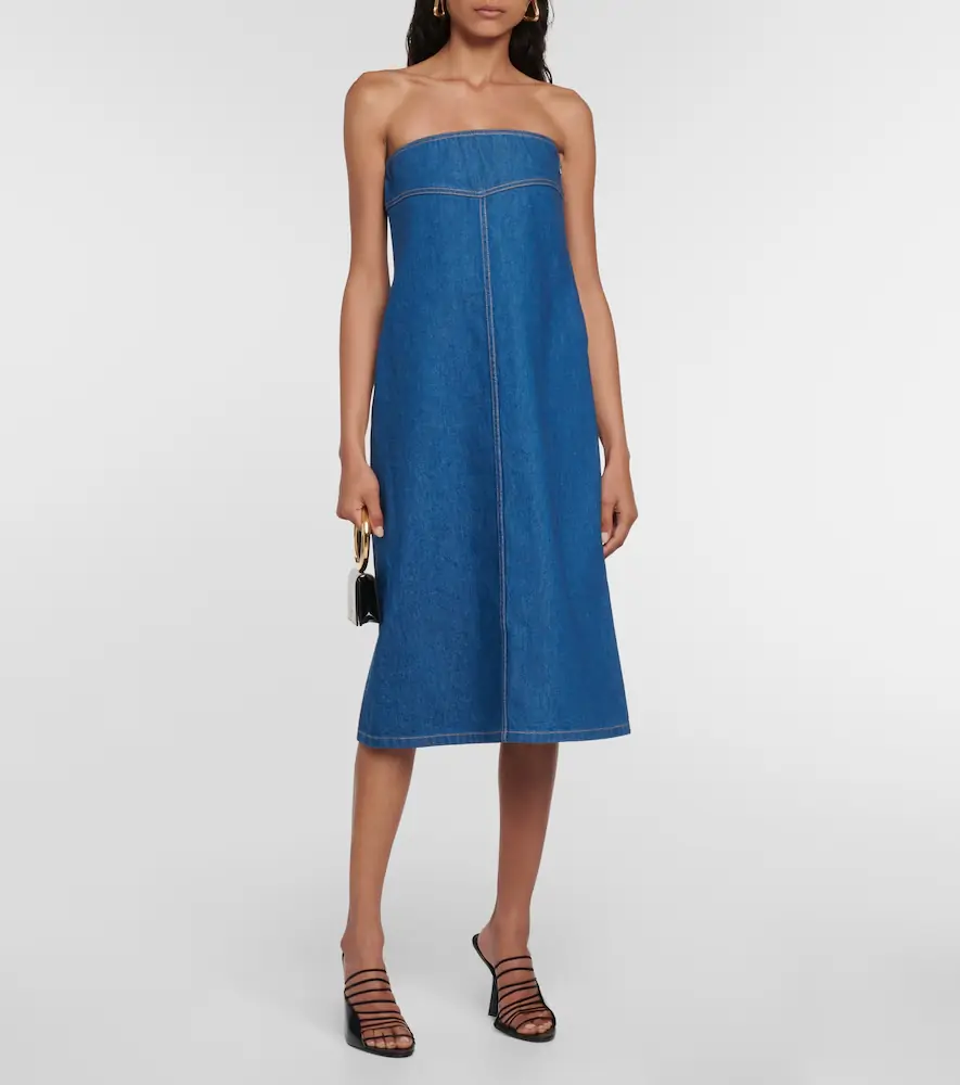 Ferragamo Strapless denim midi dress | Thumbnail 6 Ferragamo Strapless denim midi dress | Thumbnail 6