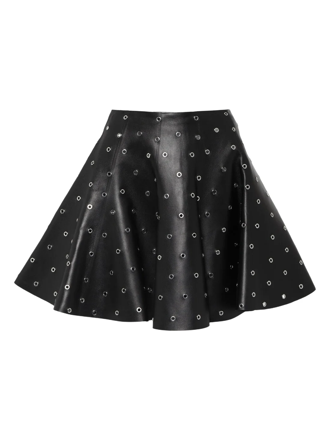 Eyelet embellished leather miniskirt
