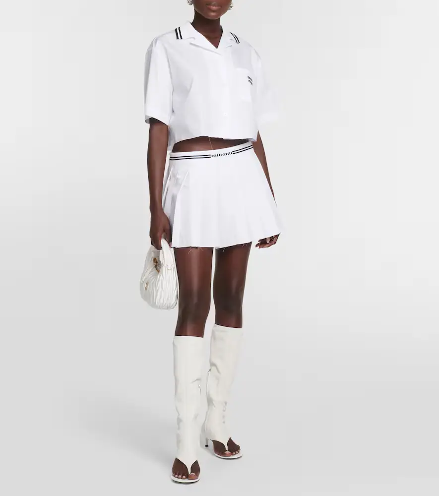 Miu Miu Logo pleated cotton miniskirt | Thumbnail 3
