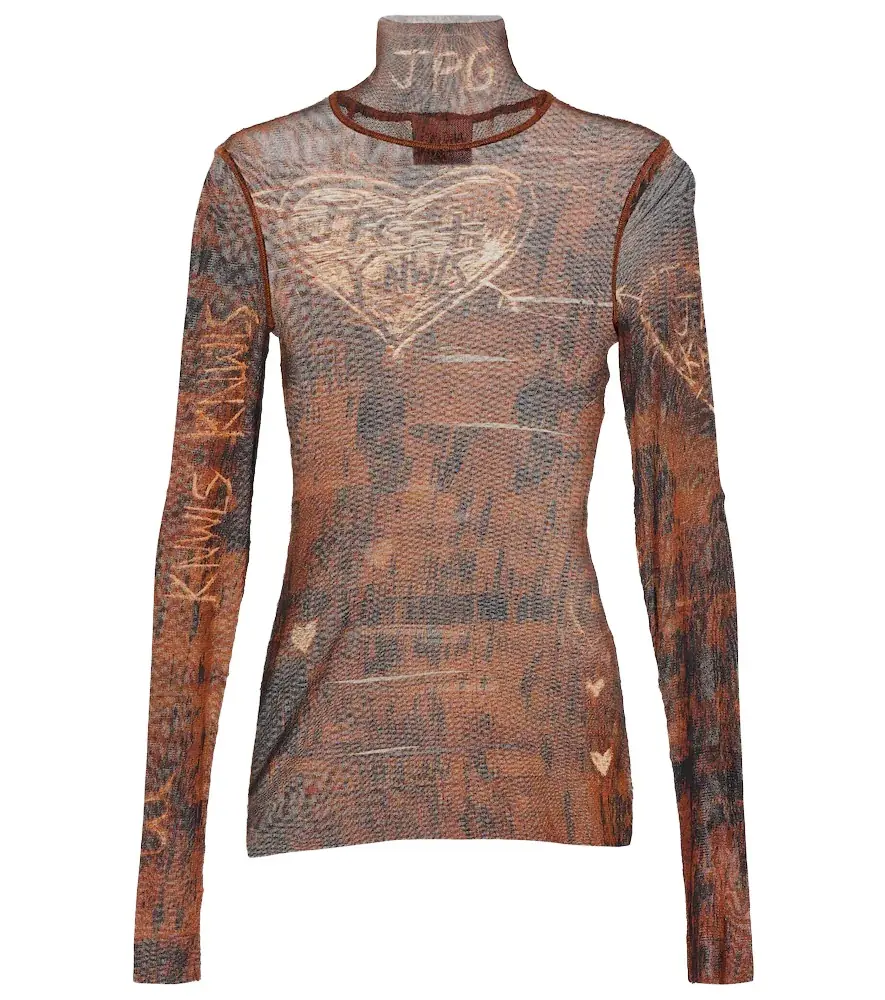 Jean Paul Gaultier x KNWLS printed mesh high-neck top | Image 1 Jean Paul Gaultier x KNWLS printed mesh high-neck top | Image 1