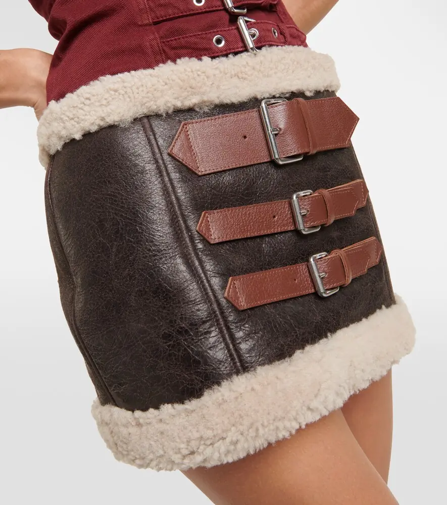 BLUMARINE Shearling-trimmed leather miniskirt | Thumbnail 3 BLUMARINE Shearling-trimmed leather miniskirt | Thumbnail 3