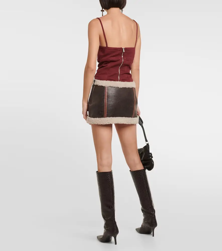 BLUMARINE Shearling-trimmed leather miniskirt | Thumbnail 4 BLUMARINE Shearling-trimmed leather miniskirt | Thumbnail 4