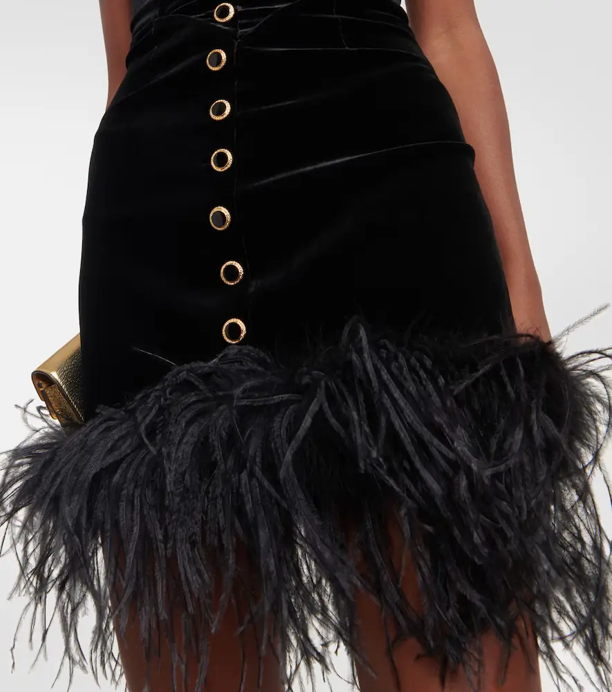 Alessandra Rich Feather-trimmed velvet minidress | Thumbnail 3