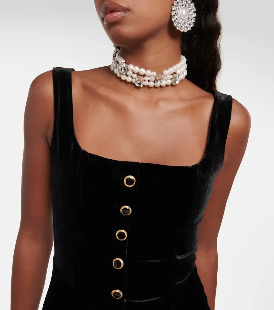 Alessandra Rich Feather-trimmed velvet minidress | Thumbnail 4