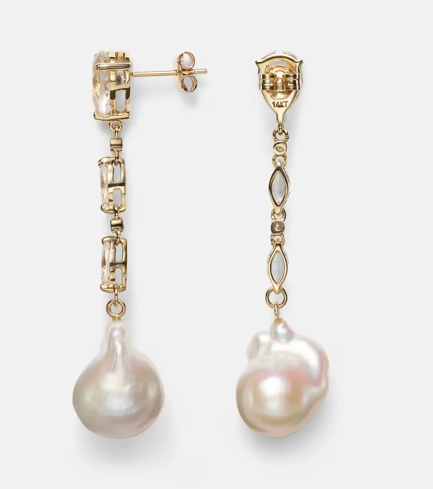 Mateo 14kt gold earrings with pearls, diamonds, and topaz | Thumbnail 4 Mateo 14kt gold earrings with pearls, diamonds, and topaz | Thumbnail 4