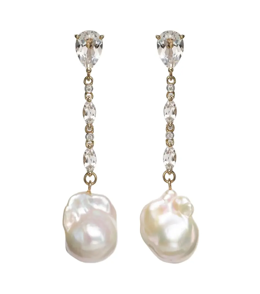 Mateo 14kt gold earrings with pearls, diamonds, and topaz | Image 1 Mateo 14kt gold earrings with pearls, diamonds, and topaz | Image 1