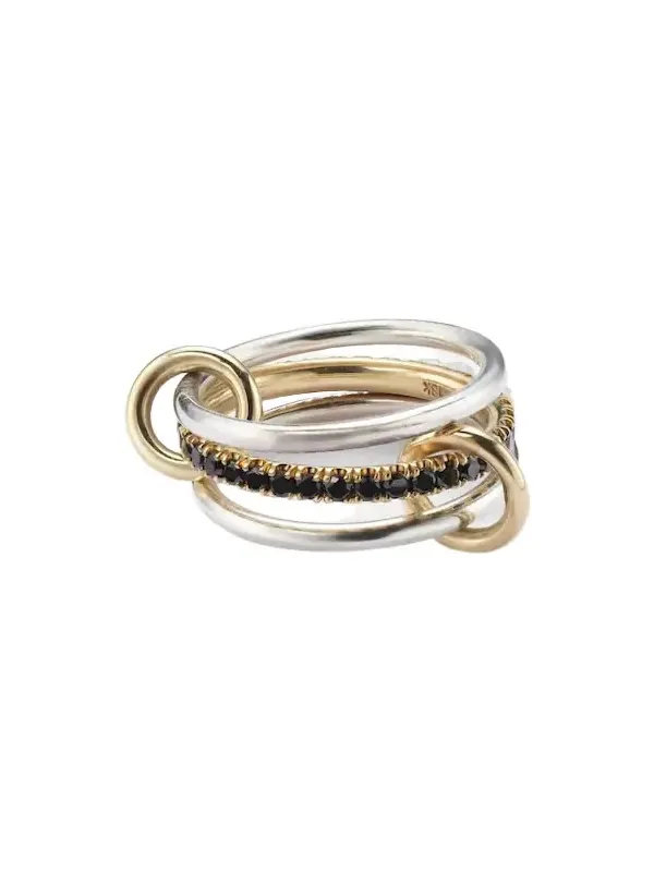 Tigris 18kt gold and sterling silver ring with black diamonds