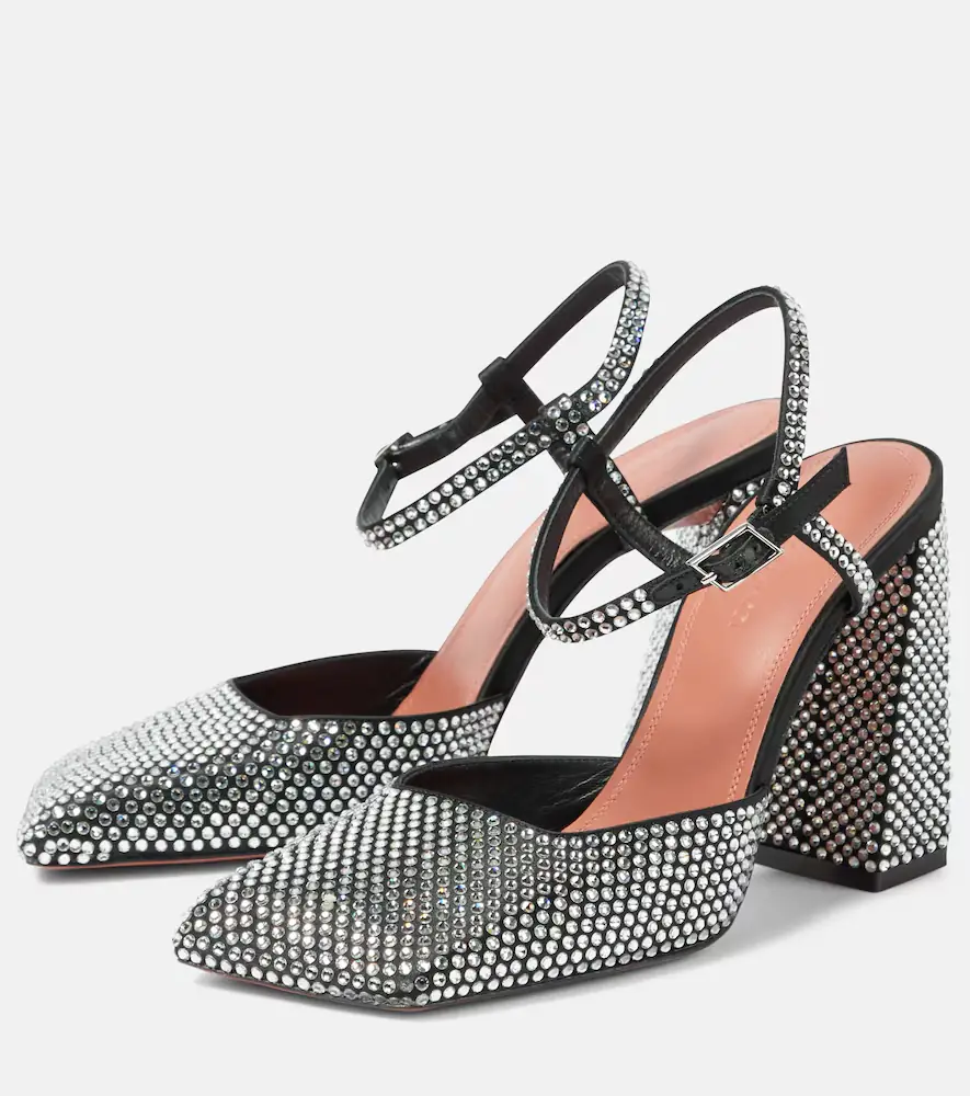 Amina Muaddi Charlotte 95 embellished satin pumps | Thumbnail 4