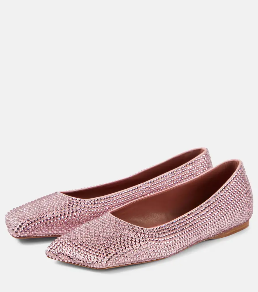 Amina Muaddi Ane embellished satin ballet flats | Thumbnail 3