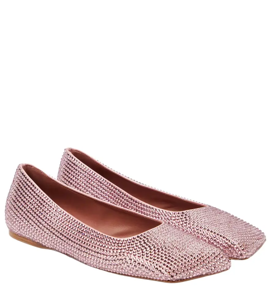 Amina Muaddi Ane embellished satin ballet flats | Image 1 Amina Muaddi Ane embellished satin ballet flats | Image 1