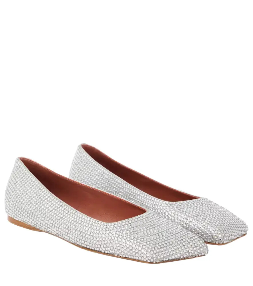Amina Muaddi Ane embellished suede ballet flats