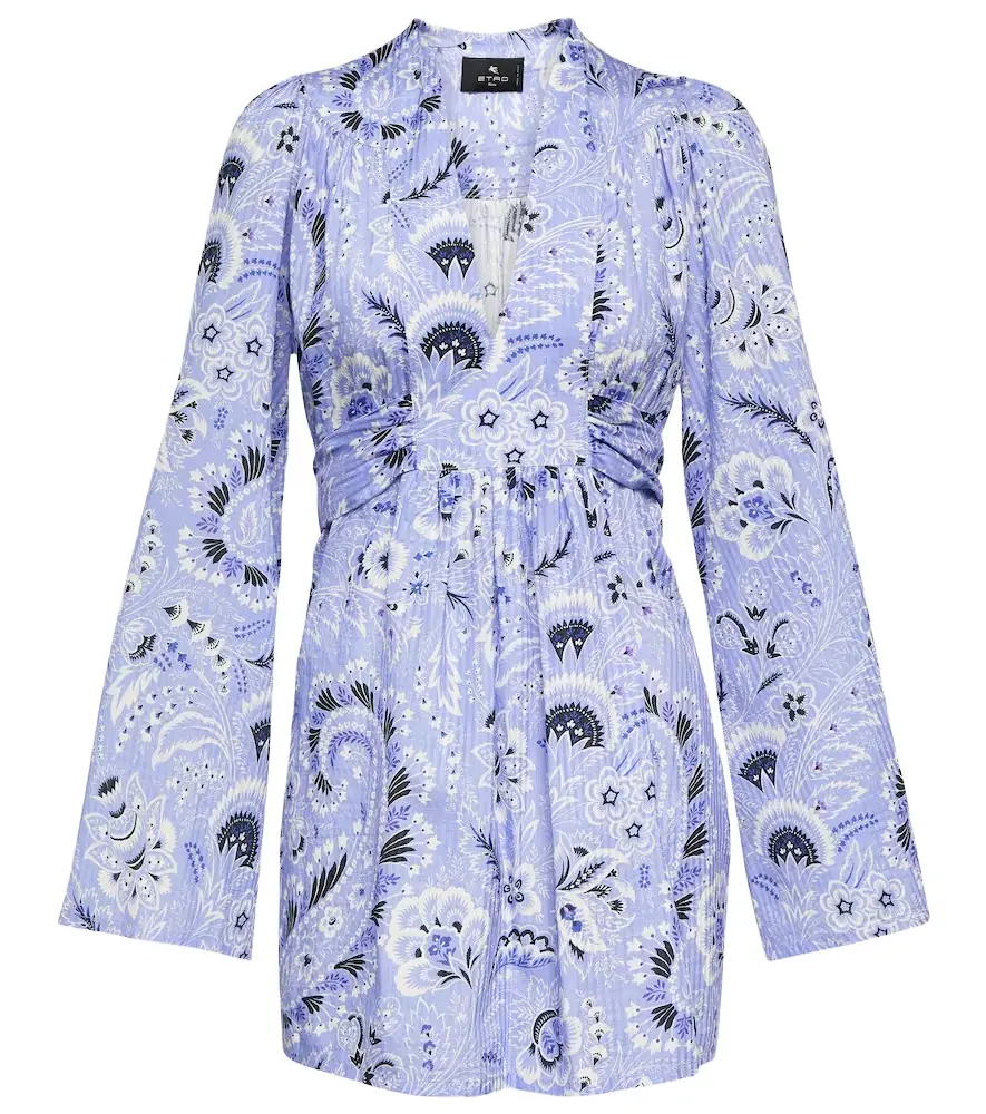 Etro V-neck printed cotton-blend minidress