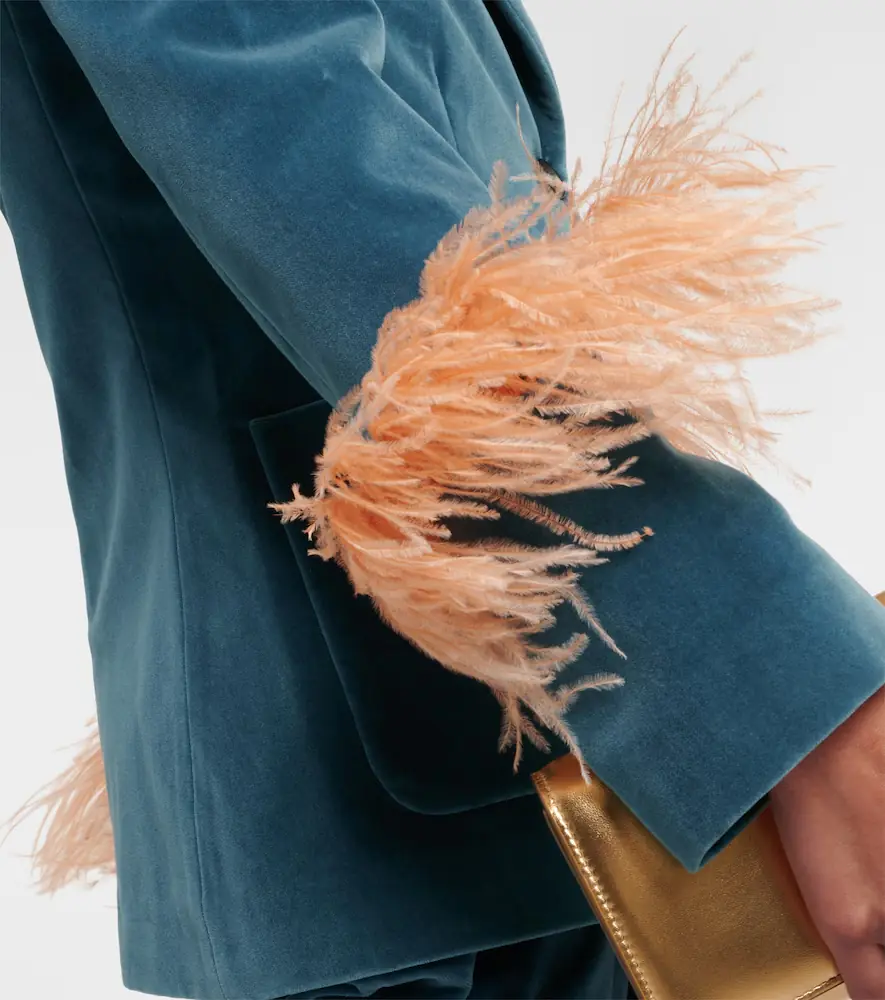 La DoubleJ Feather-trimmed cotton velvet blazer | Thumbnail 2 La DoubleJ Feather-trimmed cotton velvet blazer | Thumbnail 2