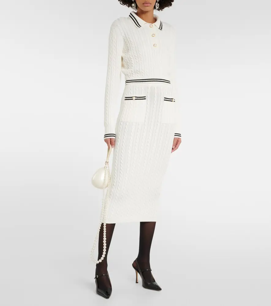 Alessandra Rich Striped cable-knit cotton midi skirt | Thumbnail 4 Alessandra Rich Striped cable-knit cotton midi skirt | Thumbnail 4