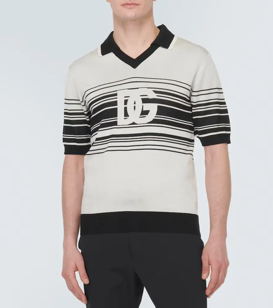 Dolce & Gabbana Logo striped silk jacquard polo shirt | Thumbnail 4