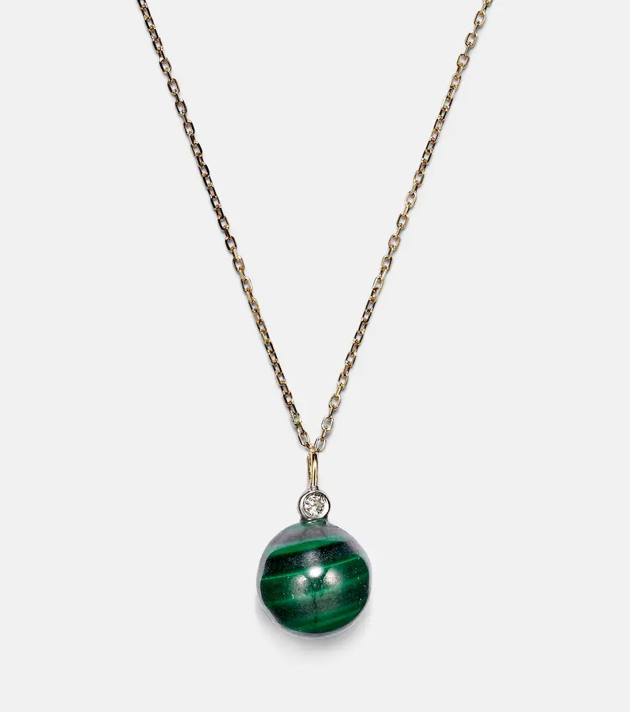 Mateo 14kt gold dot necklace with malachite and diamond | Thumbnail 3 Mateo 14kt gold dot necklace with malachite and diamond | Thumbnail 3