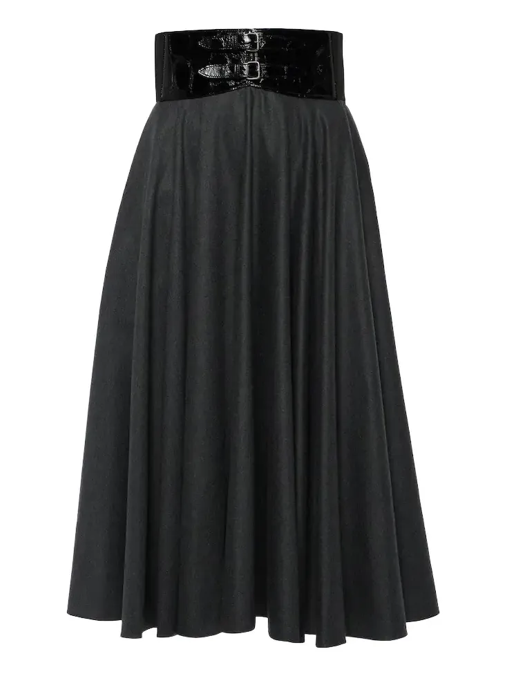 Alaïa Belted high-rise virgin wool midi skirt