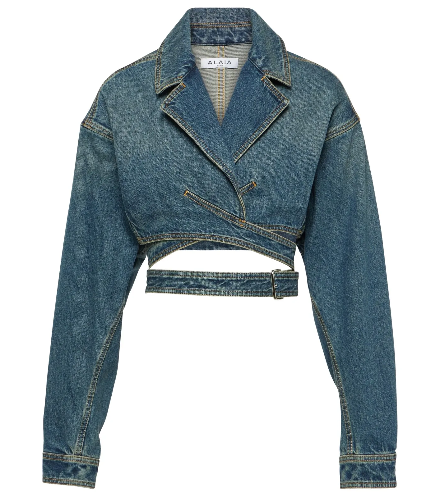 Cropped denim wrap jacket Cropped denim wrap jacket