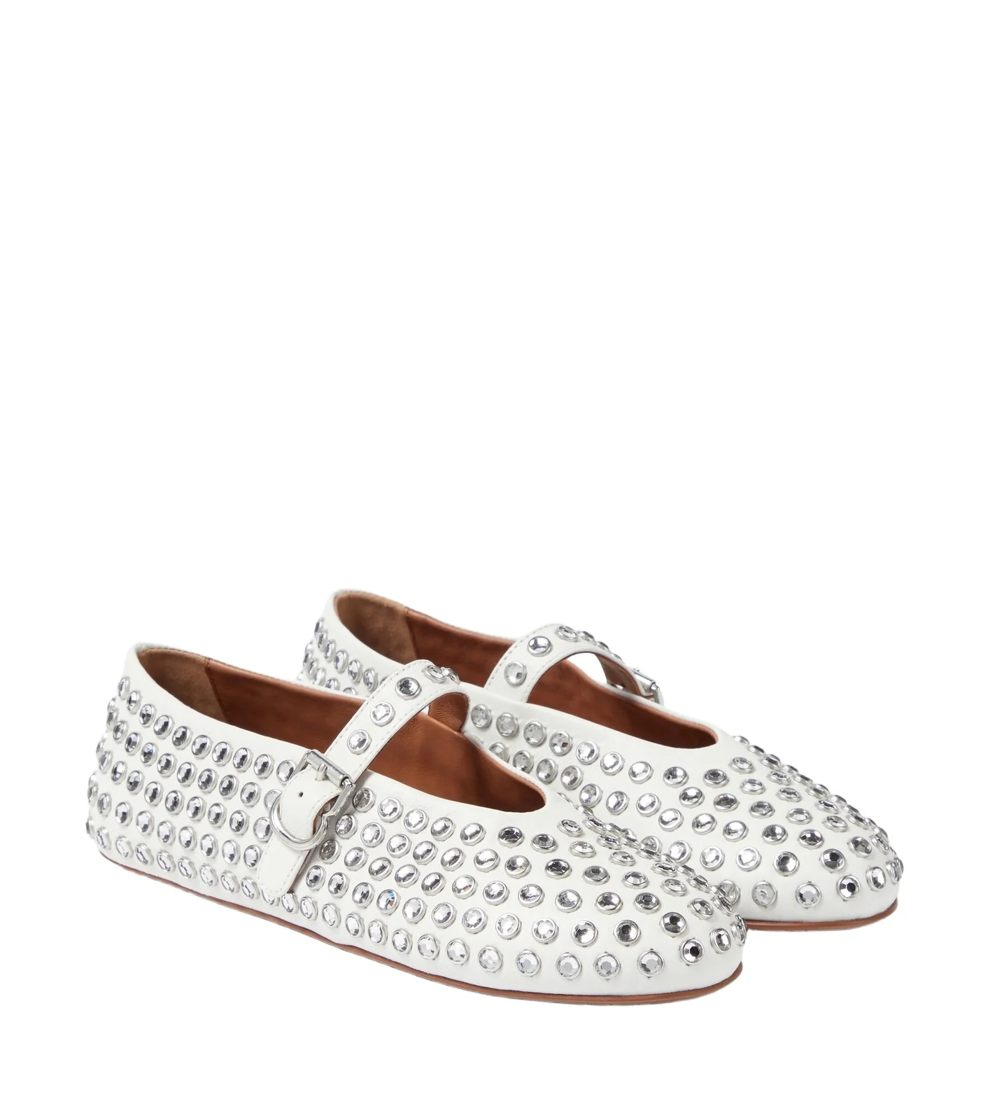 ALAÏA Crystal-embellished leather ballet flats