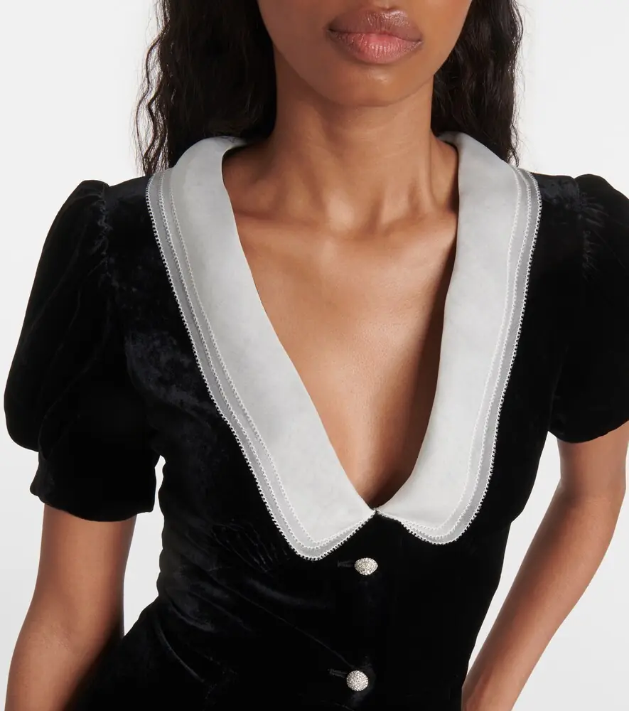 Miu Miu V-neck organza-trimmed velvet minidress | Thumbnail 4