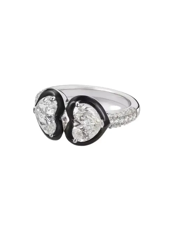 Twin Heart 18kt white gold ring with diamonds