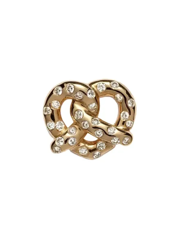 Pretzel 14kt gold single stud earring with diamonds