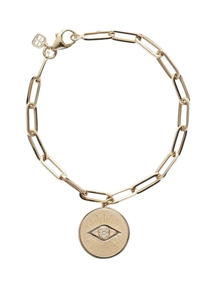 Evil Eye Coin 14kt gold chain bracelet Evil Eye Coin 14kt gold chain bracelet