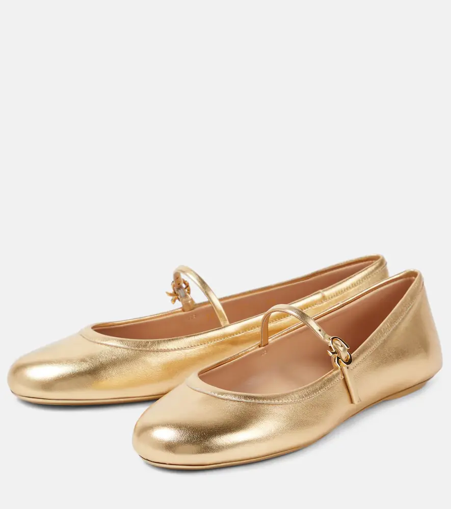 Gianvito Rossi Carla metallic leather ballet flats | Thumbnail 3